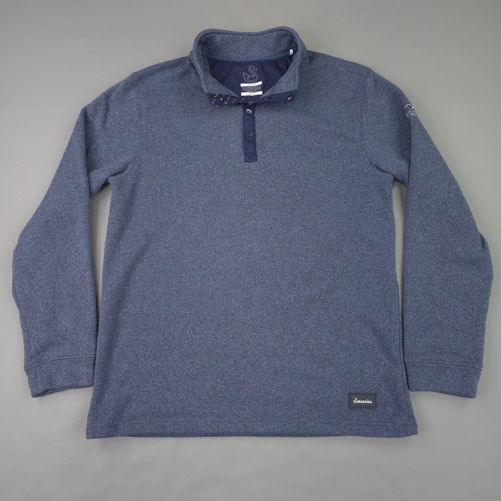 Swannies Sweater Mens 2XL XXL Blue Fleece Snap Henley Mock Neck Golf Pullover